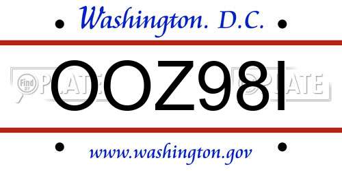 OOZ98I District Of Columbia License Plate