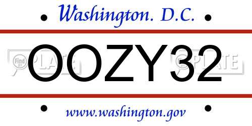 OOZY32 District Of Columbia License Plate