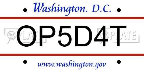OP5D4T District Of Columbia License Plate