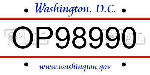 OP98990 District Of Columbia License Plate