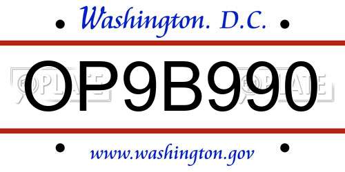 OP9B990 District Of Columbia License Plate