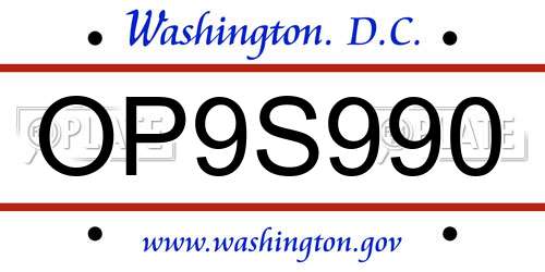 OP9S990 District Of Columbia License Plate