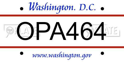OPA464 District Of Columbia License Plate