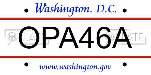 OPA46A District Of Columbia License Plate