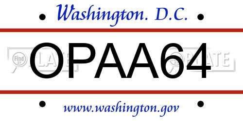 OPAA64 District Of Columbia License Plate