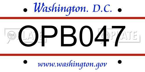 OPB047 District Of Columbia License Plate