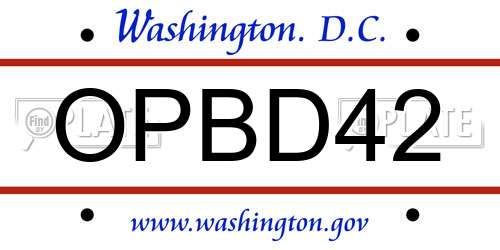 OPBD42 District Of Columbia License Plate