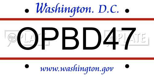 OPBD47 District Of Columbia License Plate