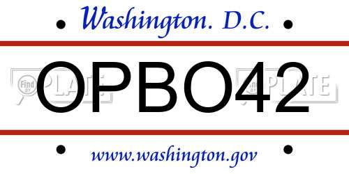 OPBO42 District Of Columbia License Plate