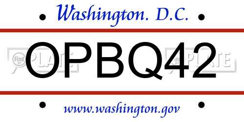 OPBQ42 District Of Columbia License Plate