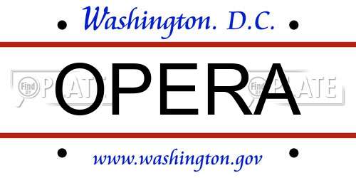 OPERA District Of Columbia License Plate