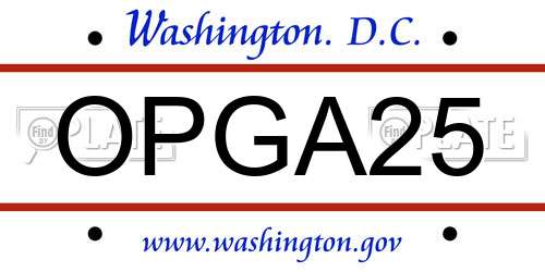OPGA25 District Of Columbia License Plate