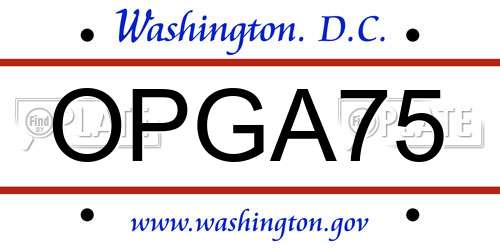 OPGA75 District Of Columbia License Plate