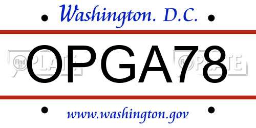 OPGA78 District Of Columbia License Plate