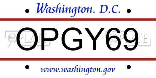 OPGY69 District Of Columbia License Plate