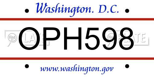 OPH598 District Of Columbia License Plate