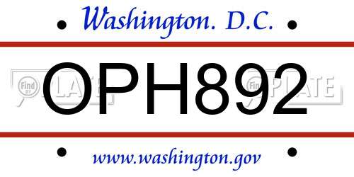 OPH892 District Of Columbia License Plate