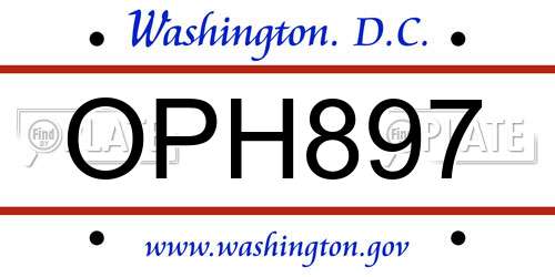 OPH897 District Of Columbia License Plate