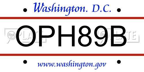 OPH89B District Of Columbia License Plate