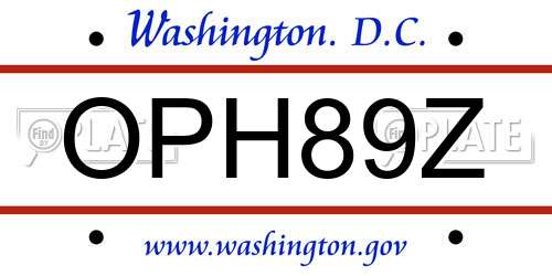 OPH89Z District Of Columbia License Plate