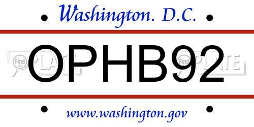 OPHB92 District Of Columbia License Plate