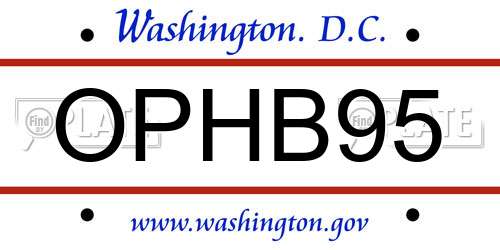 OPHB95 District Of Columbia License Plate