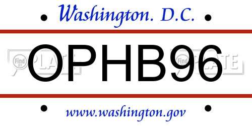 OPHB96 District Of Columbia License Plate