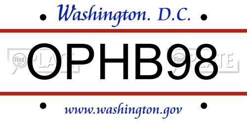 OPHB98 District Of Columbia License Plate