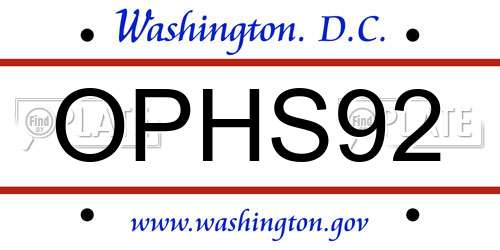 OPHS92 District Of Columbia License Plate