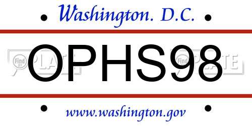 OPHS98 District Of Columbia License Plate