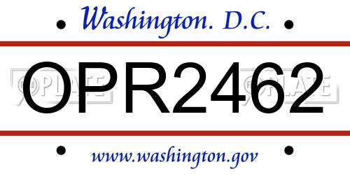 OPR2462 District Of Columbia License Plate