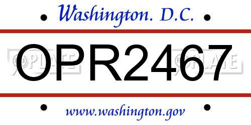 OPR2467 District Of Columbia License Plate