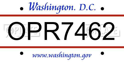 OPR7462 District Of Columbia License Plate