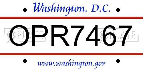 OPR7467 District Of Columbia License Plate
