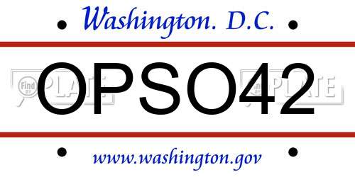 OPSO42 District Of Columbia License Plate