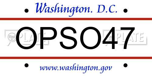 OPSO47 District Of Columbia License Plate