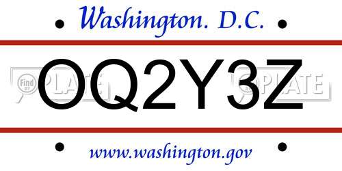 OQ2Y3Z District Of Columbia License Plate
