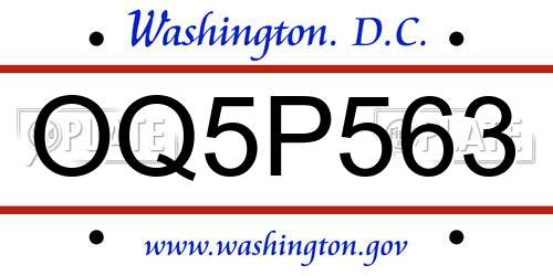 OQ5P563 District Of Columbia License Plate