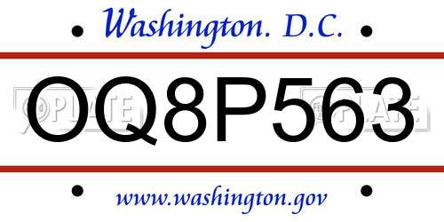 OQ8P563 District Of Columbia License Plate
