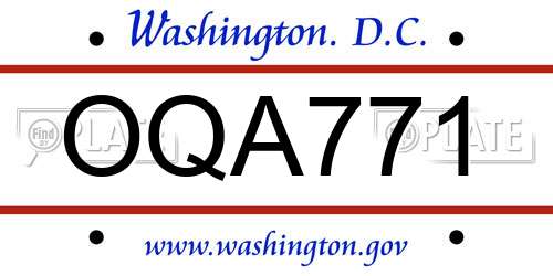 OQA771 District Of Columbia License Plate