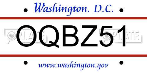 OQBZ51 District Of Columbia License Plate