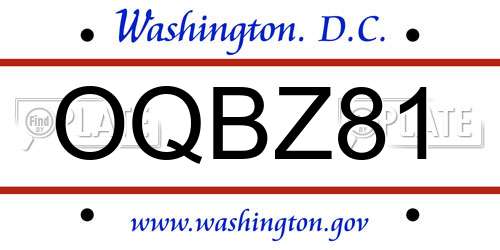 OQBZ81 District Of Columbia License Plate
