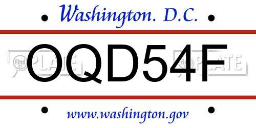 OQD54F District Of Columbia License Plate
