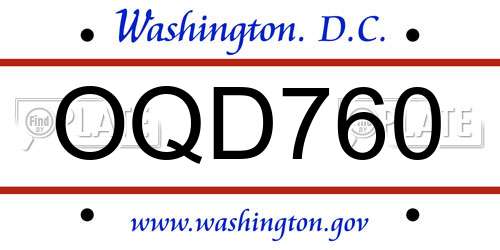 OQD760 District Of Columbia License Plate