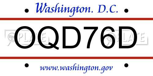 OQD76D District Of Columbia License Plate
