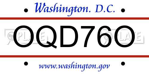 OQD76O District Of Columbia License Plate