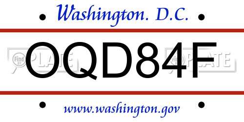 OQD84F District Of Columbia License Plate