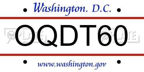 OQDT60 District Of Columbia License Plate