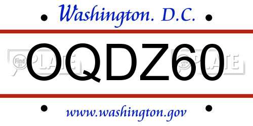 OQDZ60 District Of Columbia License Plate