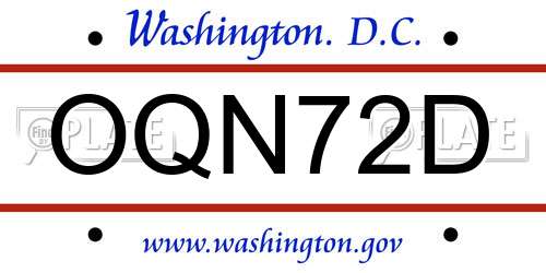 OQN72D District Of Columbia License Plate